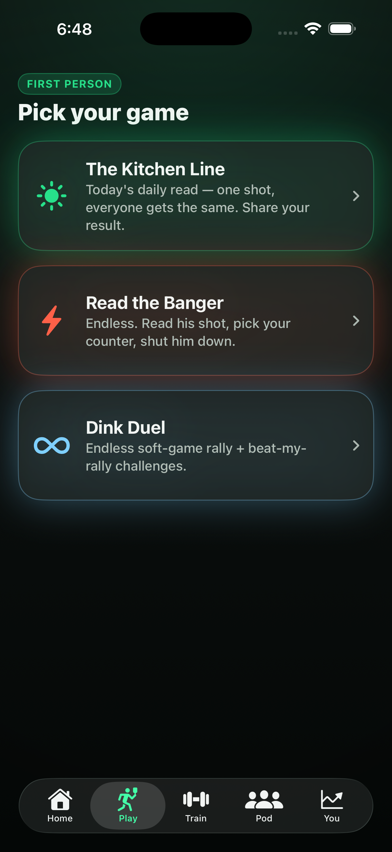 Pickleballer app screen